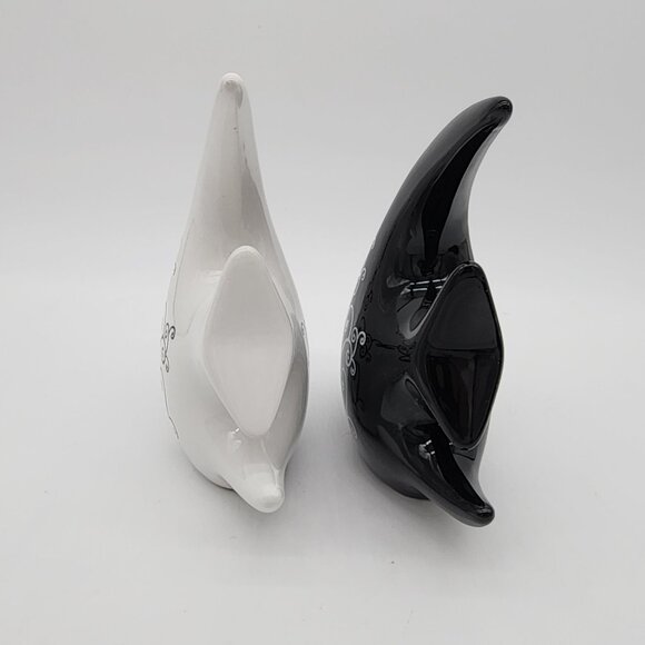 Ceramic Tropical Fish Pair Figure White Black 7.5" Tall Home Decor - Picture 4 of 5
